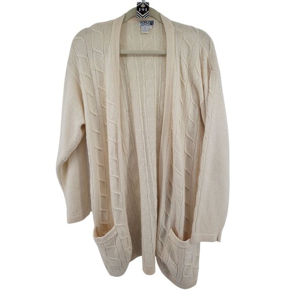 Adele Joyce Lambswool Angora Long Cable Knit Cardigan Sweater L - Picture 1 of 5